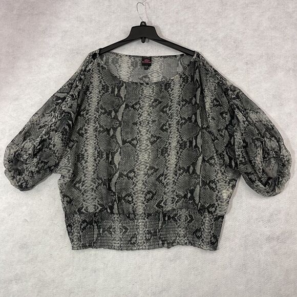 2b bebe Snake Print Puff Sleeve Blouse Cropped Sheer Animal Print Top Large - Picture 3 of 11